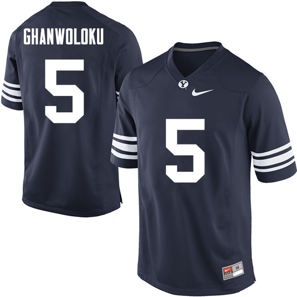 Men #5 Dayan Ghanwoloku BYU Cougars College Football Jerseys Sale-Navy - Click Image to Close